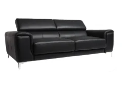 Sofá cuero de búfalo diseño tres plazas con cabeceros relax negro NEVADA