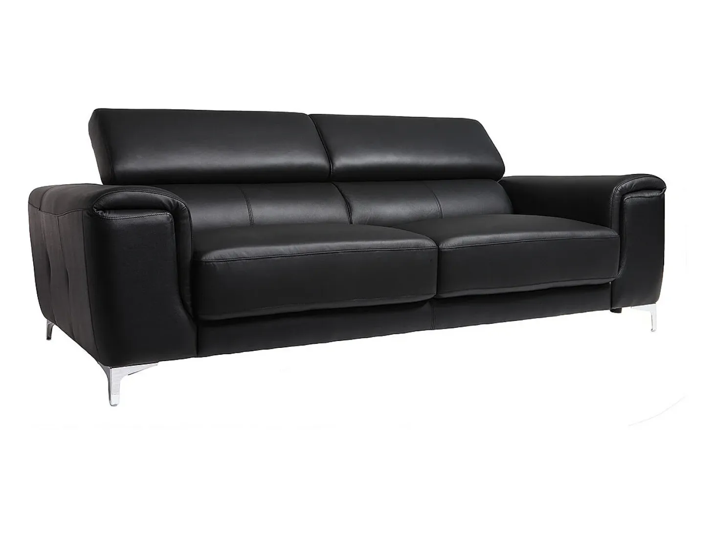 Sofá cuero de búfalo diseño tres plazas con cabeceros relax negro NEVADA