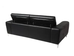 Sofá cuero de búfalo diseño tres plazas con cabeceros relax negro NEVADA