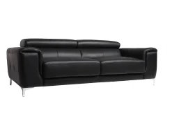 Sofá cuero de búfalo diseño tres plazas con cabeceros relax negro NEVADA