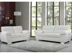 Sofá cuero reconstituido/PVC "Dallas" - 2 plazas - Blanco