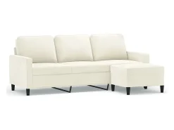 Sofá de 3 lugares com apoio de pés 180 cm veludo cor creme