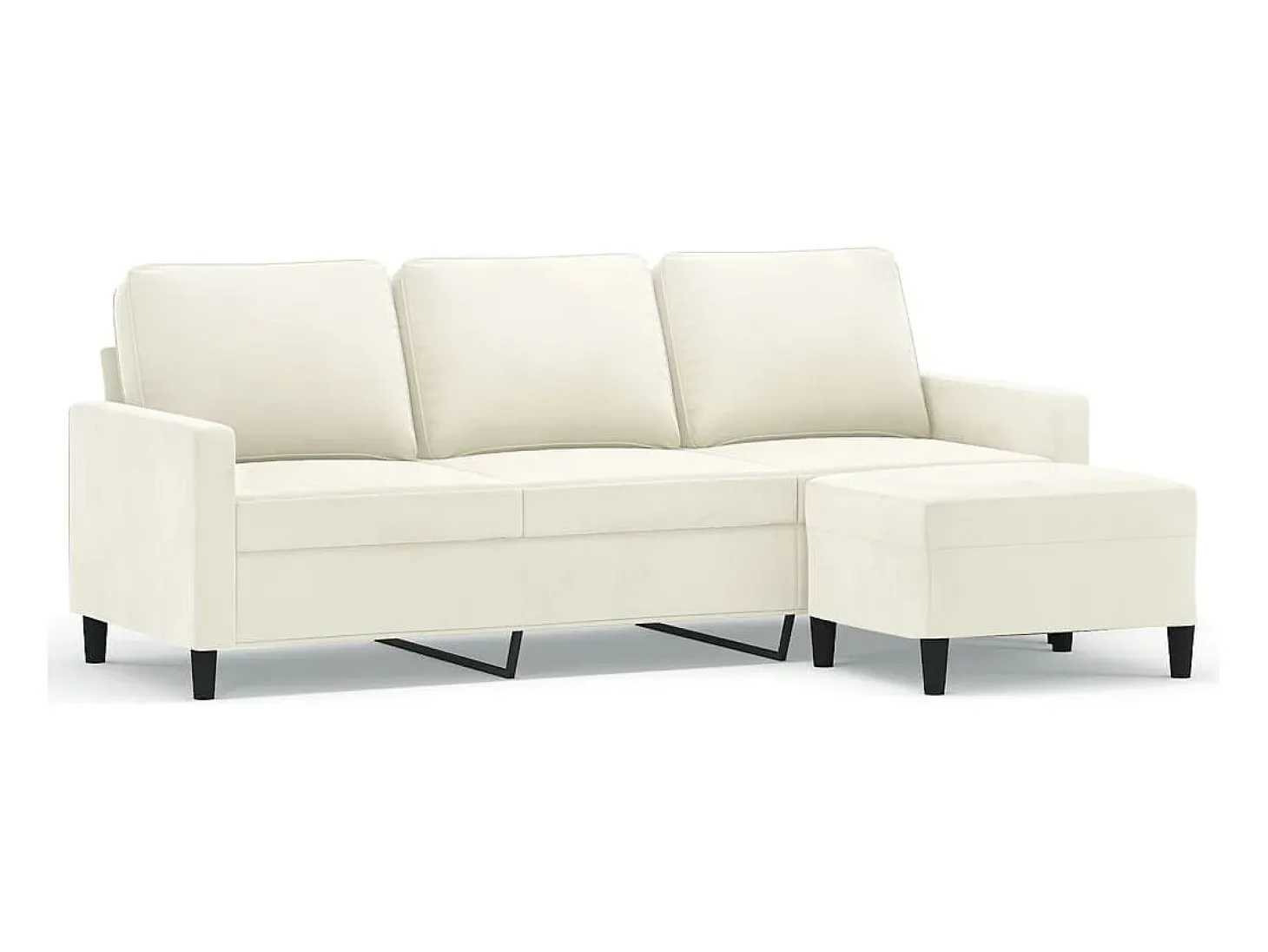 Sofá de 3 lugares com apoio de pés 180 cm veludo cor creme
