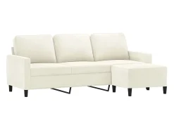 Sofá de 3 lugares com apoio de pés 180 cm veludo cor creme