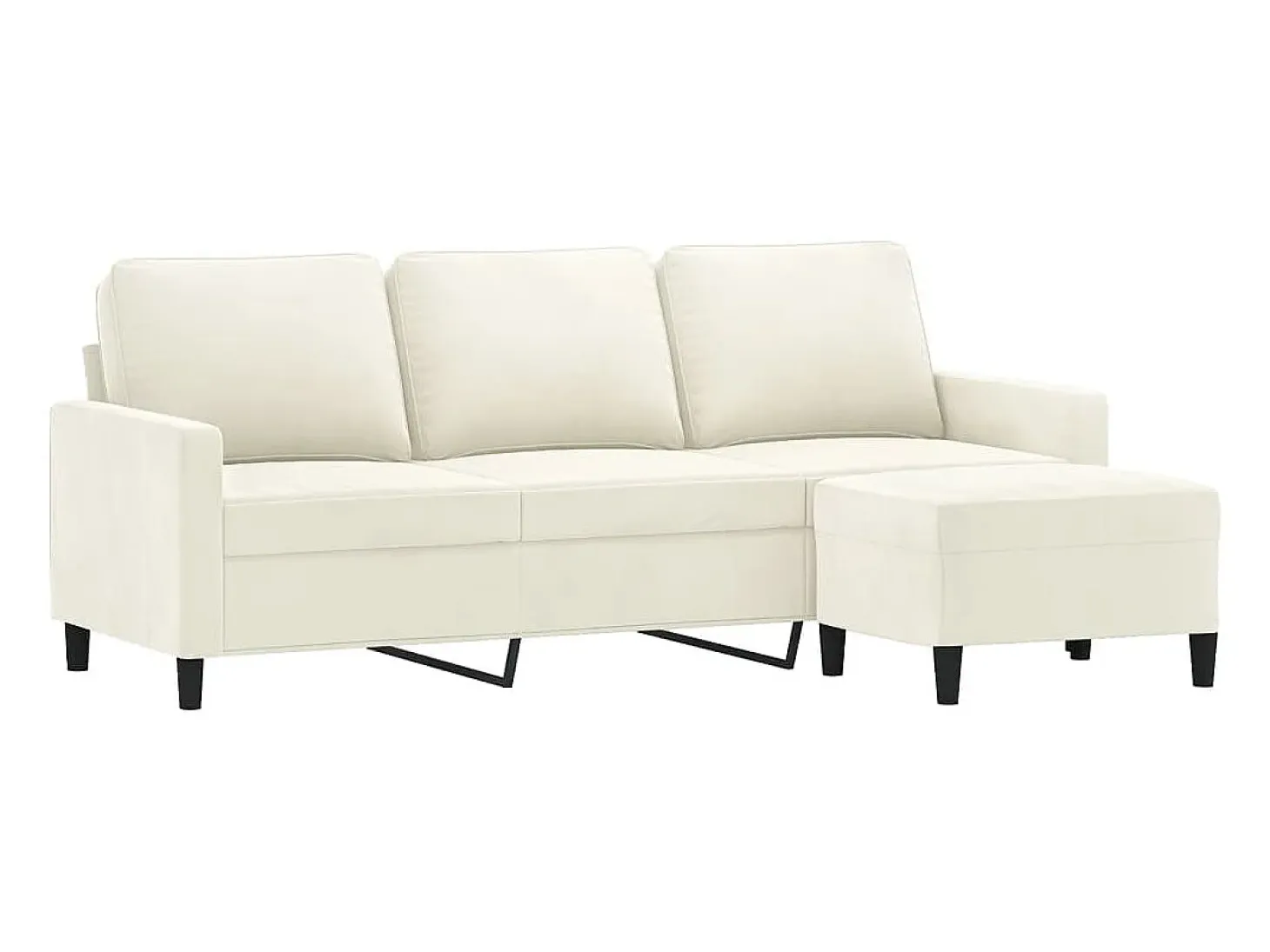Sofá de 3 lugares com apoio de pés 180 cm veludo cor creme