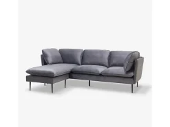Sofá de 3 palzas esquinero modular de terciopelo gris con patas negras Sortes