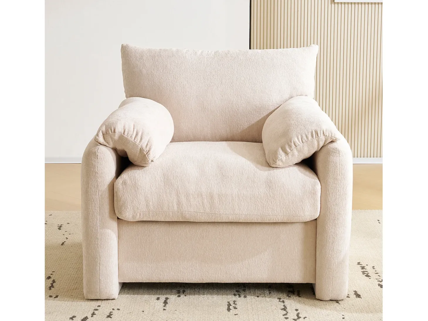 Sofá de 1 plaza con reposabrazos suaves, tela de chenilla beige - para sala de estar, dormitorio o rincón de lectura