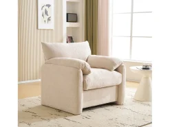 Sofá de 1 plaza con reposabrazos suaves, tela de chenilla beige - para sala de estar, dormitorio o rincón de lectura