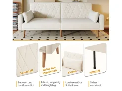 Sofá de 2 plazas - 180 x 75 x 82 cm - Sofá cama convertible - respaldo ajustable - terciopelo - beige
