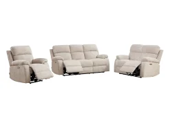 Sofá de 3 plazas, 2 plazas y sillón relax eléctrico masajeador en chenilla beige KOCENI