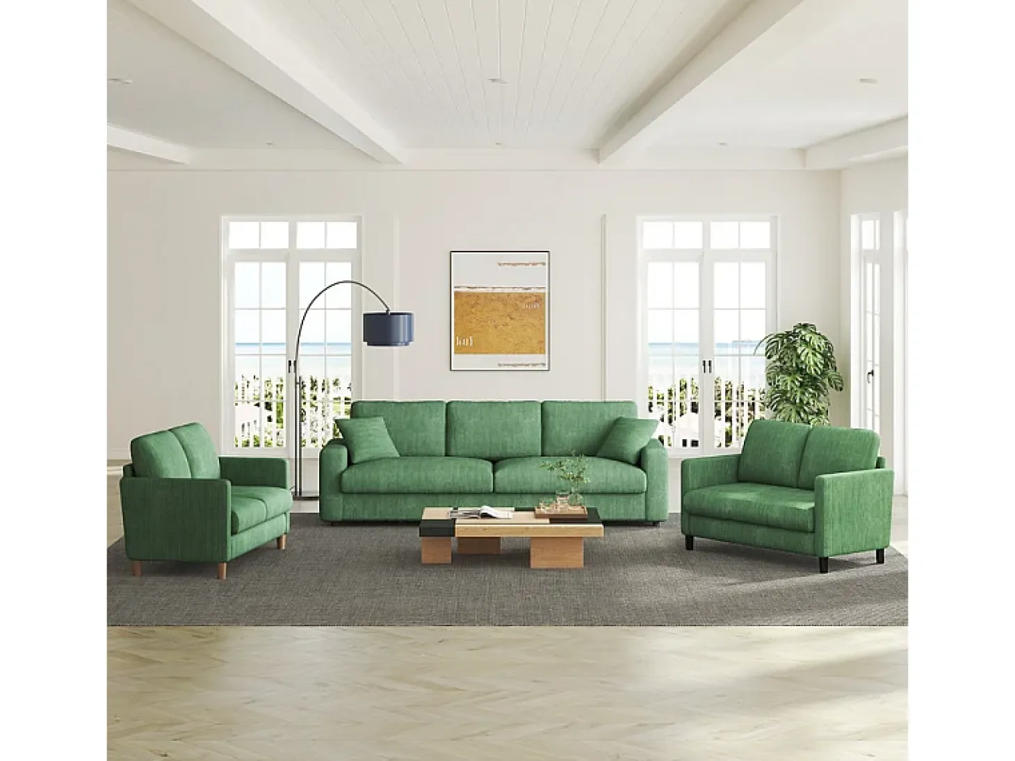 Sofá de 2 plazas cómodo en terciopelo acanalado Verde - 58cm de profundidad de asiento - carga máxima 300kg - 129x78x89cm