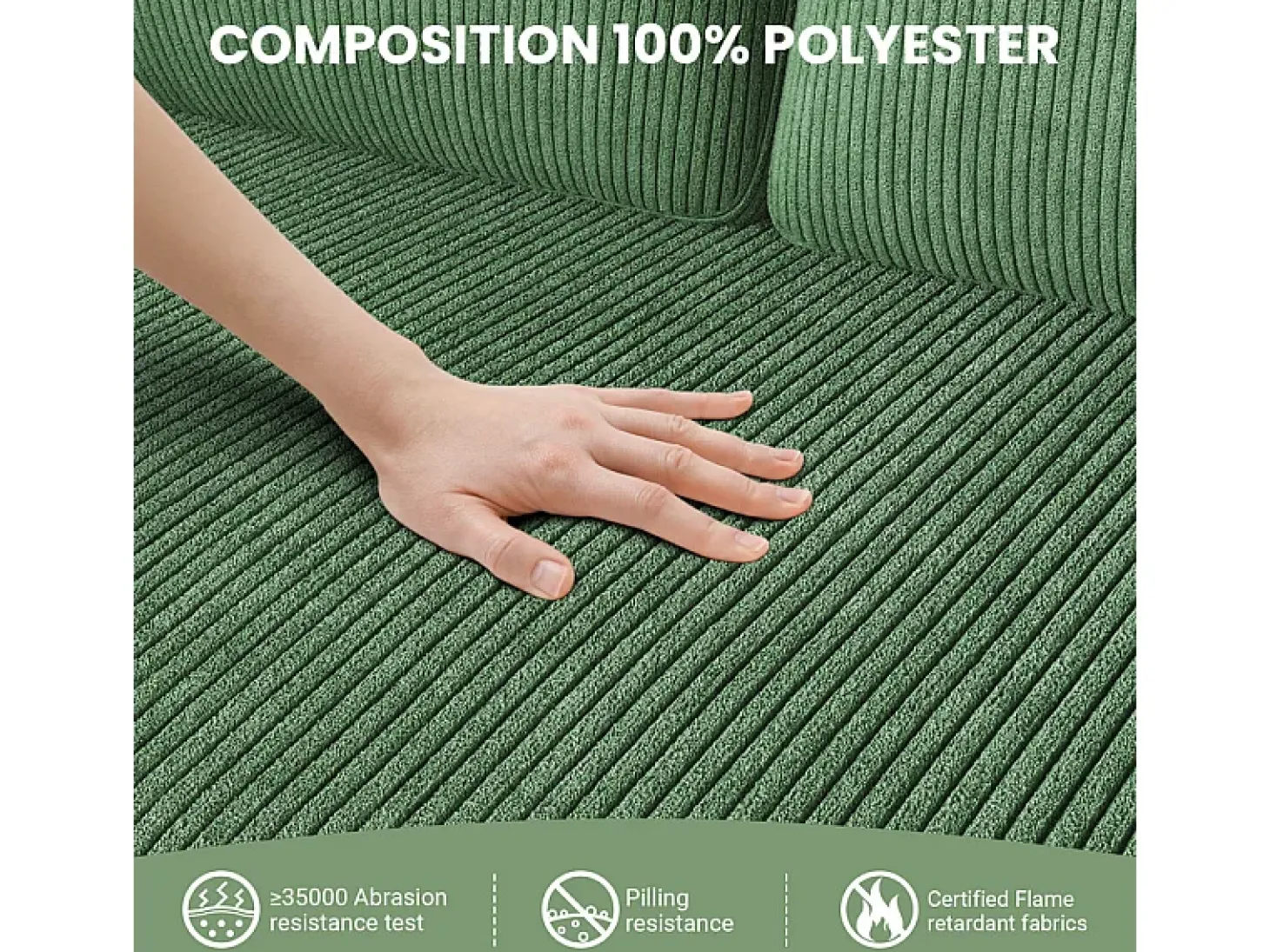 Sofá de 2 plazas cómodo en terciopelo acanalado Verde - 58cm de profundidad de asiento - carga máxima 300kg - 129x78x89cm