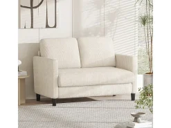 Sofá de 2 plazas cómodo en terciopelo acanalado Beige - 58cm de profundidad de asiento - carga máxima 300kg - 129x78x89cm