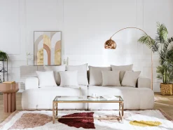 Sofá de 4 plazas con asiento cómodo y profundo de tela texturizada beige MOTINO