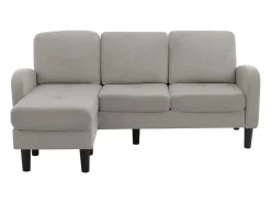 Sofá de 3 plazas con chaise longue – Sofá esquinero con bolsillos laterales – Tejido de algodón y lino gris