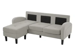 Sofá de 3 plazas con chaise longue – Sofá esquinero con bolsillos laterales – Tejido de algodón y lino gris