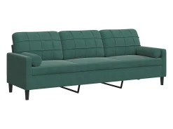 Sofá de 3 plazas con cojines terciopelo verde oscuro 210 cm