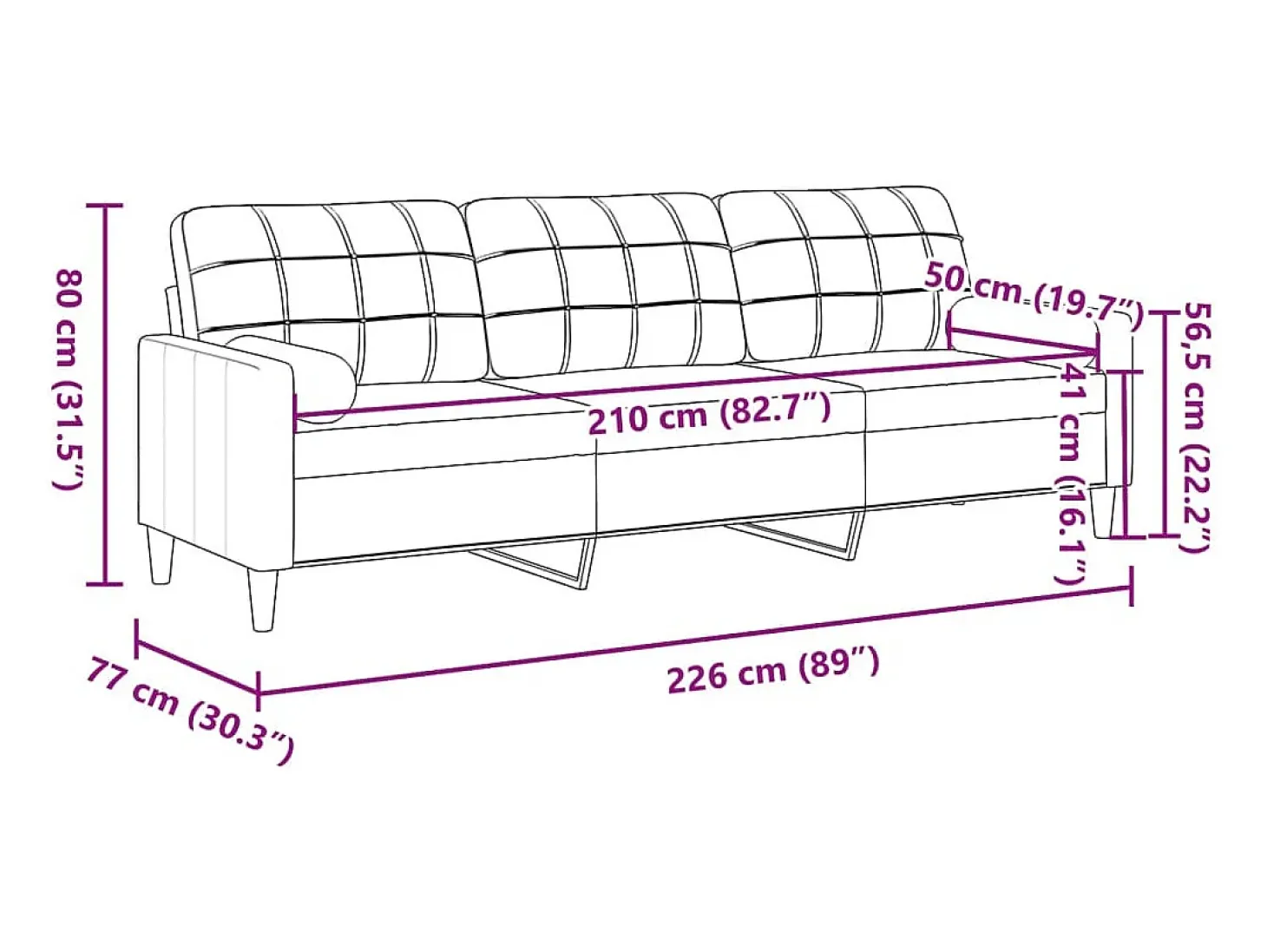 Sofá de 3 plazas con cojines terciopelo verde oscuro 210 cm
