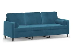 Sofá de 3 plazas con cojines terciopelo azul 180 cm