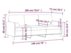 Sofá de 3 plazas con cojines terciopelo azul 180 cm