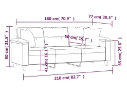 Sofá de 3 plazas con cojines tela microfibra gris oscuro 180 cm