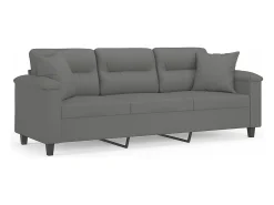 Sofá de 3 plazas con cojines tela microfibra gris oscuro 180 cm