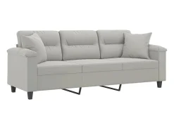Sofá de 3 plazas con cojines tela microfibra gris claro 180 cm
