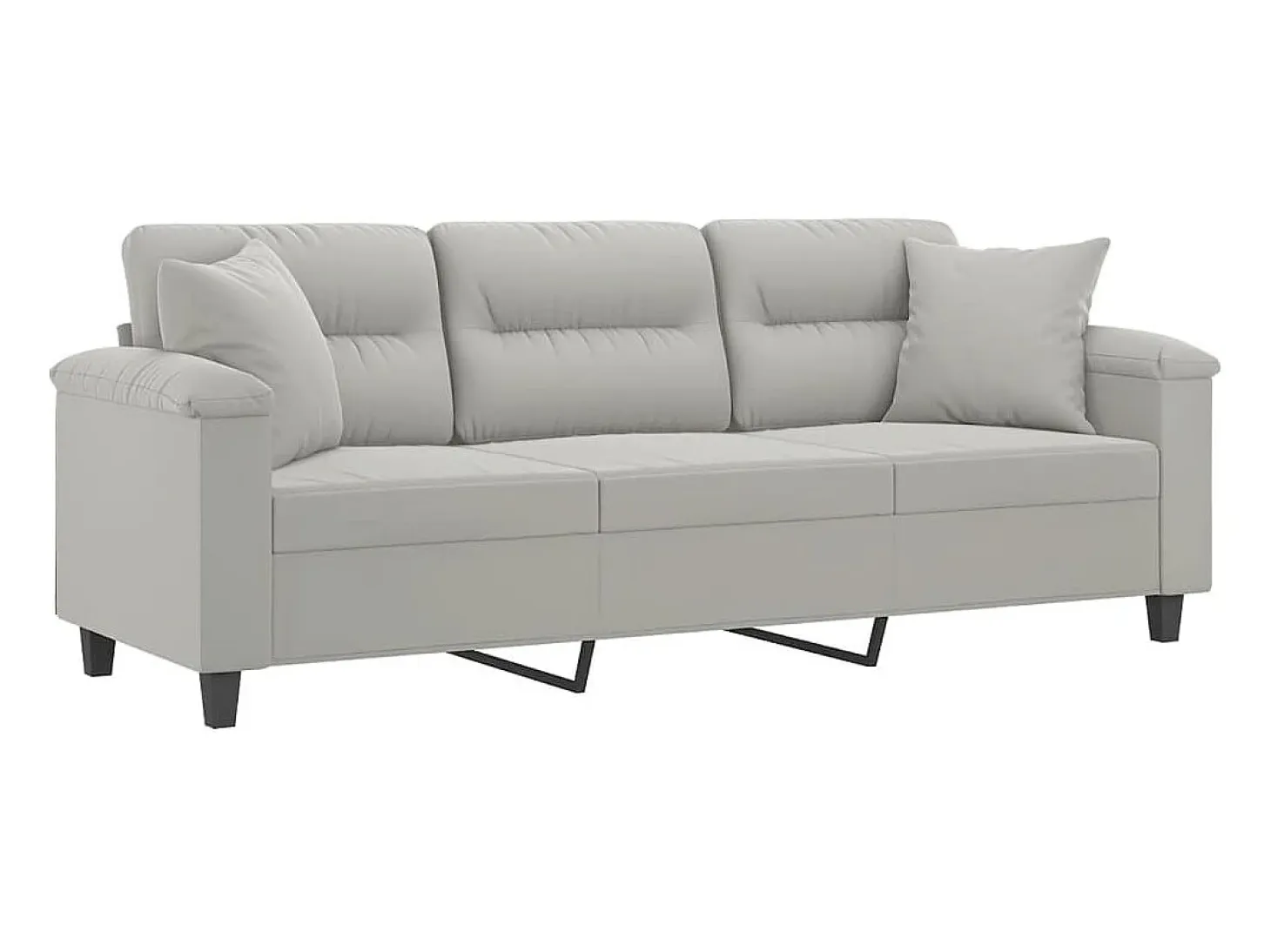 Sofá de 3 plazas con cojines tela microfibra gris claro 180 cm