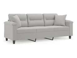 Sofá de 3 plazas con cojines tela microfibra gris claro 180 cm