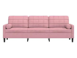 Sofá de 3 plazas con cojines terciopelo rosa 210 cm