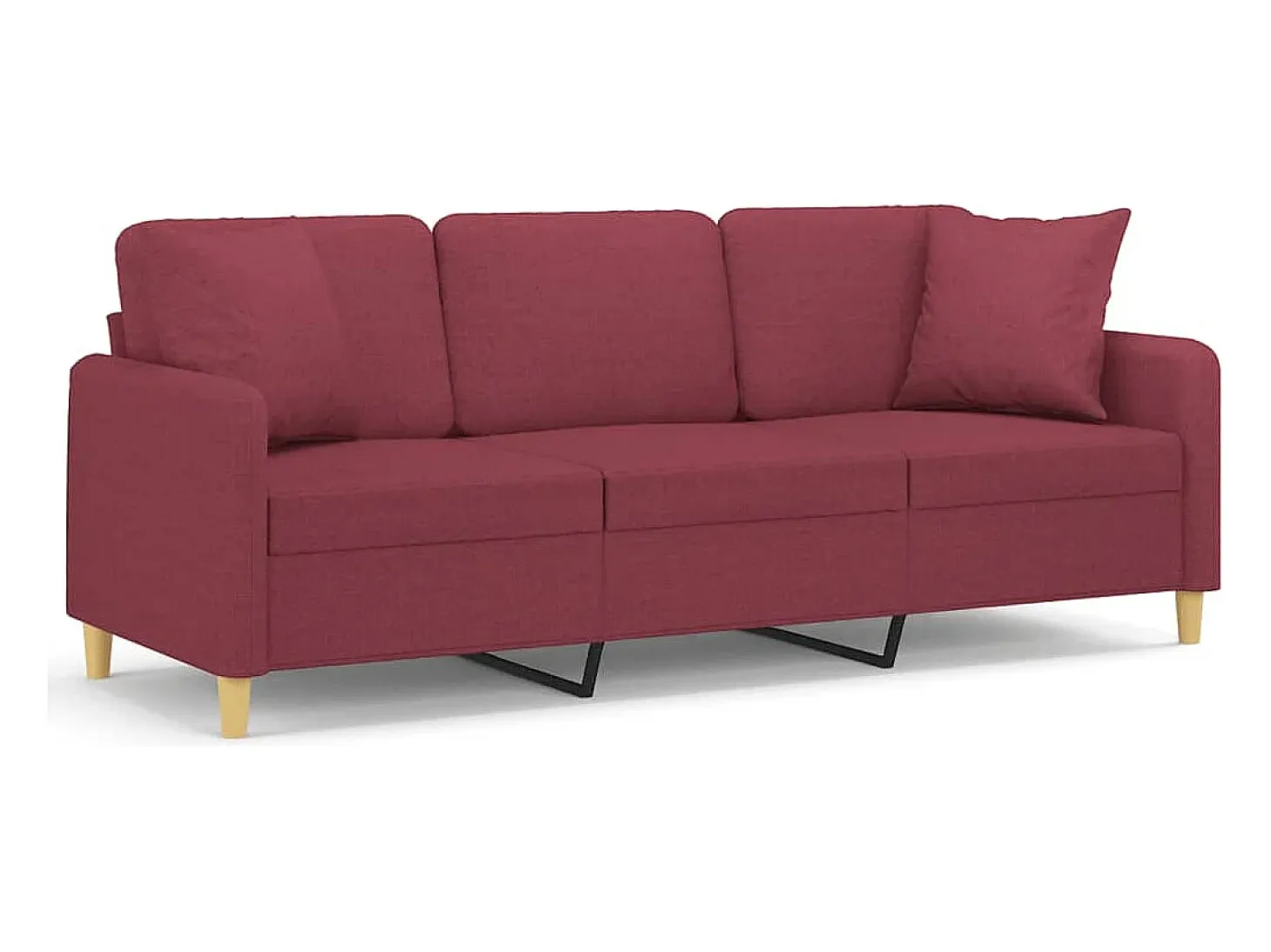 Sofá de 3 plazas con cojines tela rojo tinto 180 cm