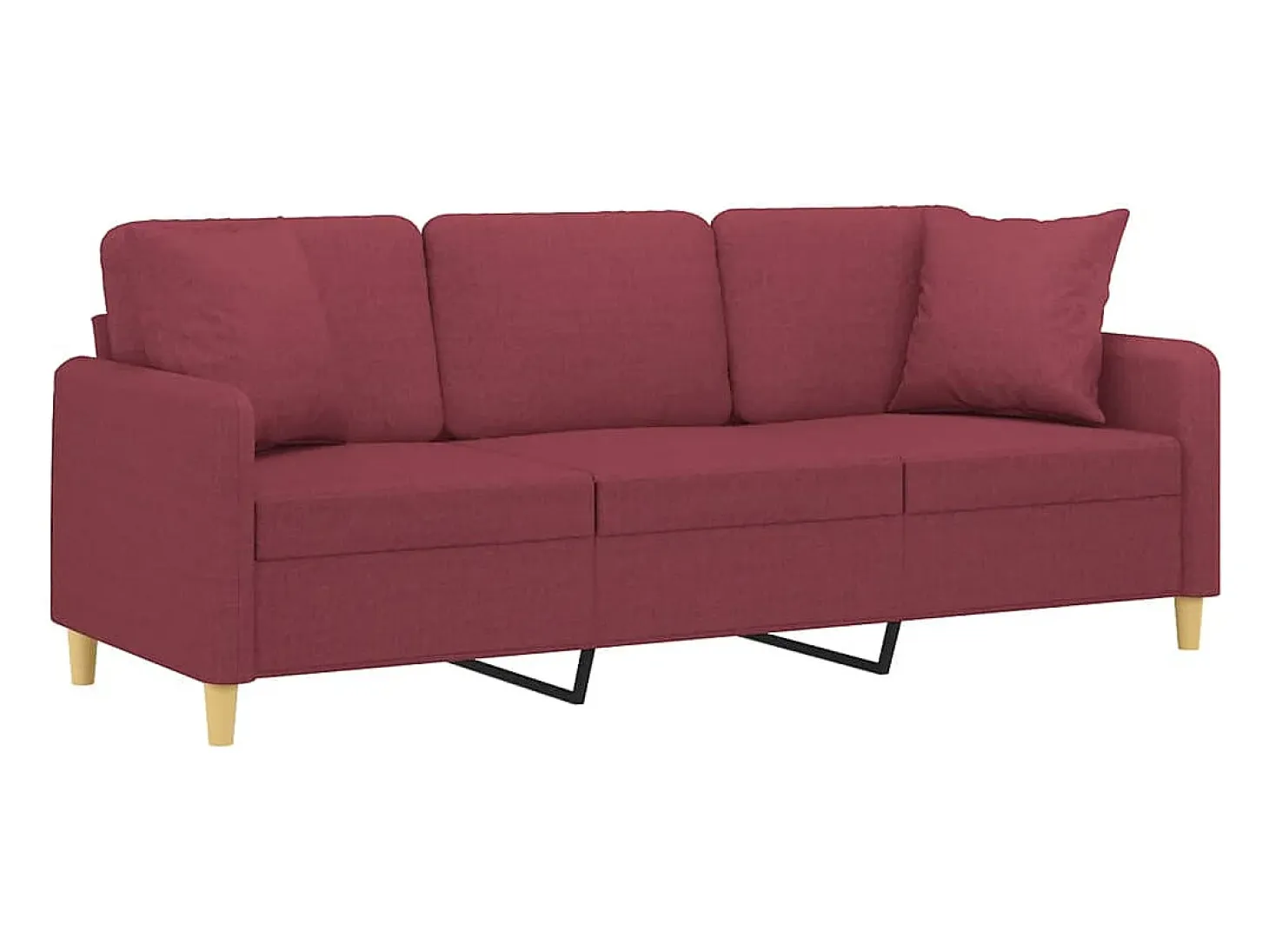 Sofá de 3 plazas con cojines tela rojo tinto 180 cm