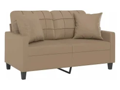 Sofá de 2 plazas con cojines cuero sintético capuchino 120 cm