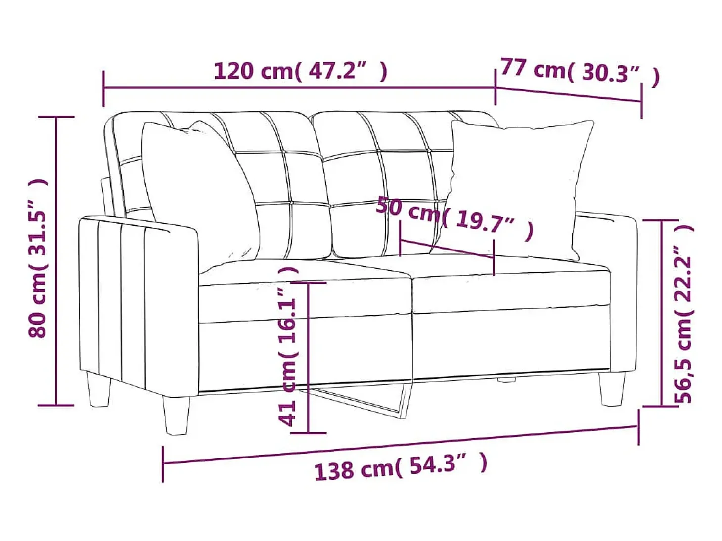 Sofá de 2 plazas con cojines cuero sintético capuchino 120 cm
