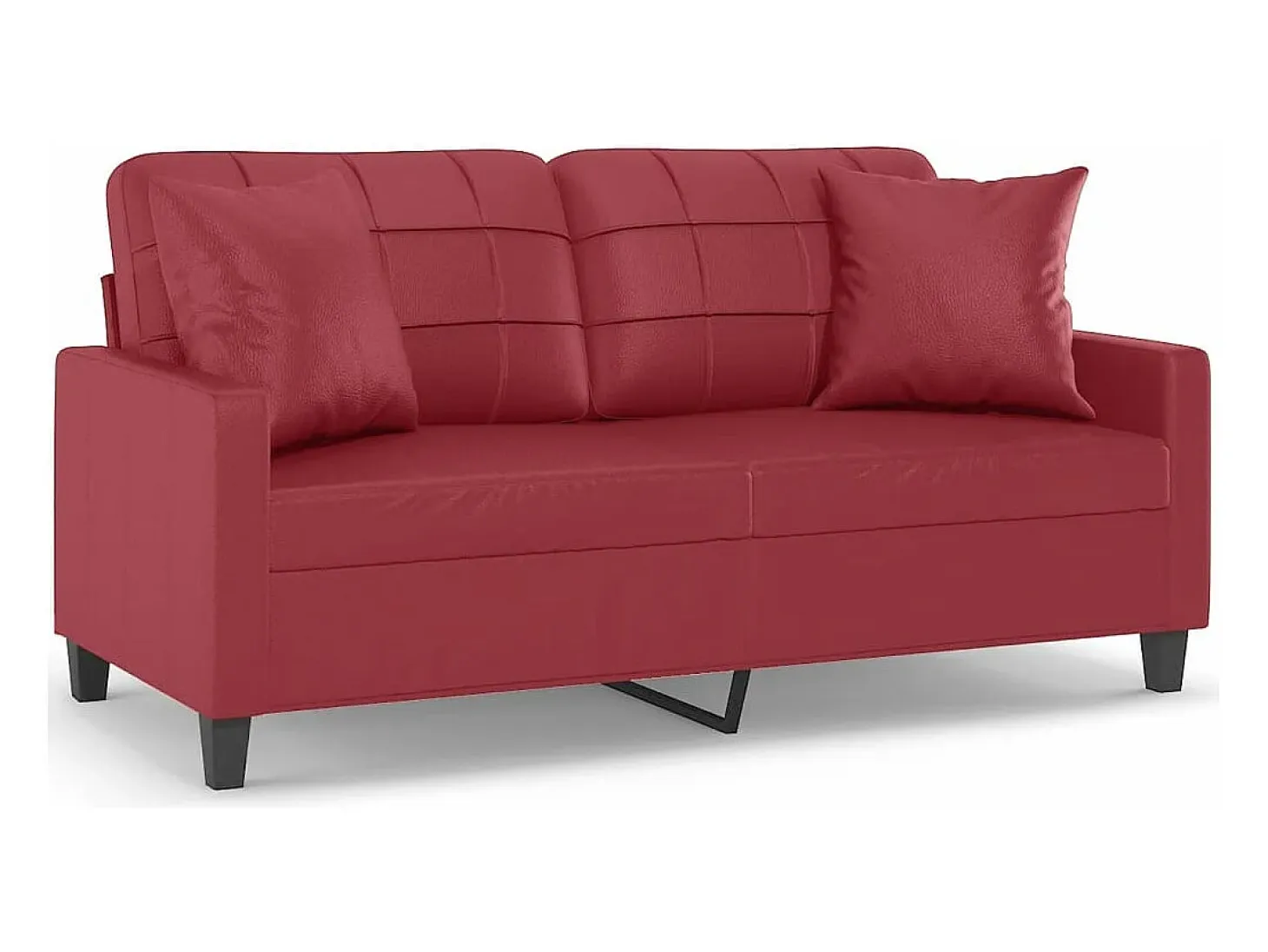 Sofá de 2 plazas con cojines cuero sintético rojo tinto 140 cm
