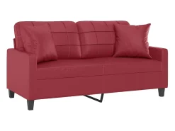 Sofá de 2 plazas con cojines cuero sintético rojo tinto 140 cm