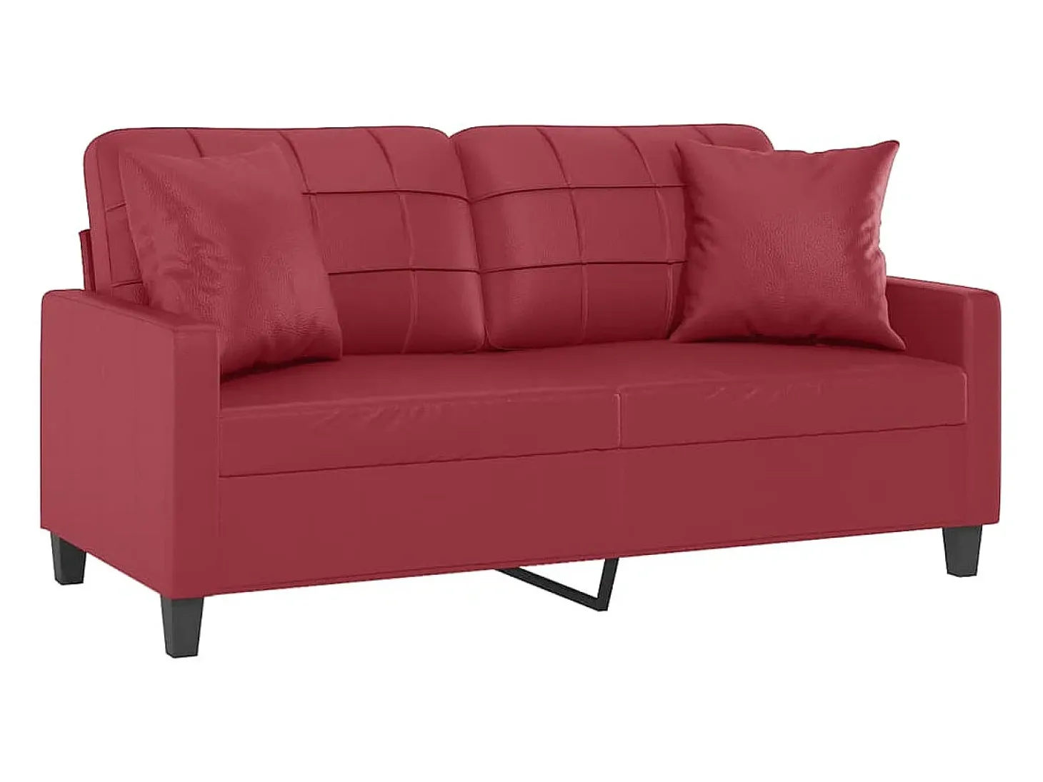 Sofá de 2 plazas con cojines cuero sintético rojo tinto 140 cm