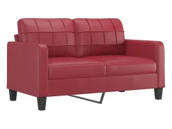 Sofá de 2 plazas con cojines cuero sintético rojo tinto 140 cm