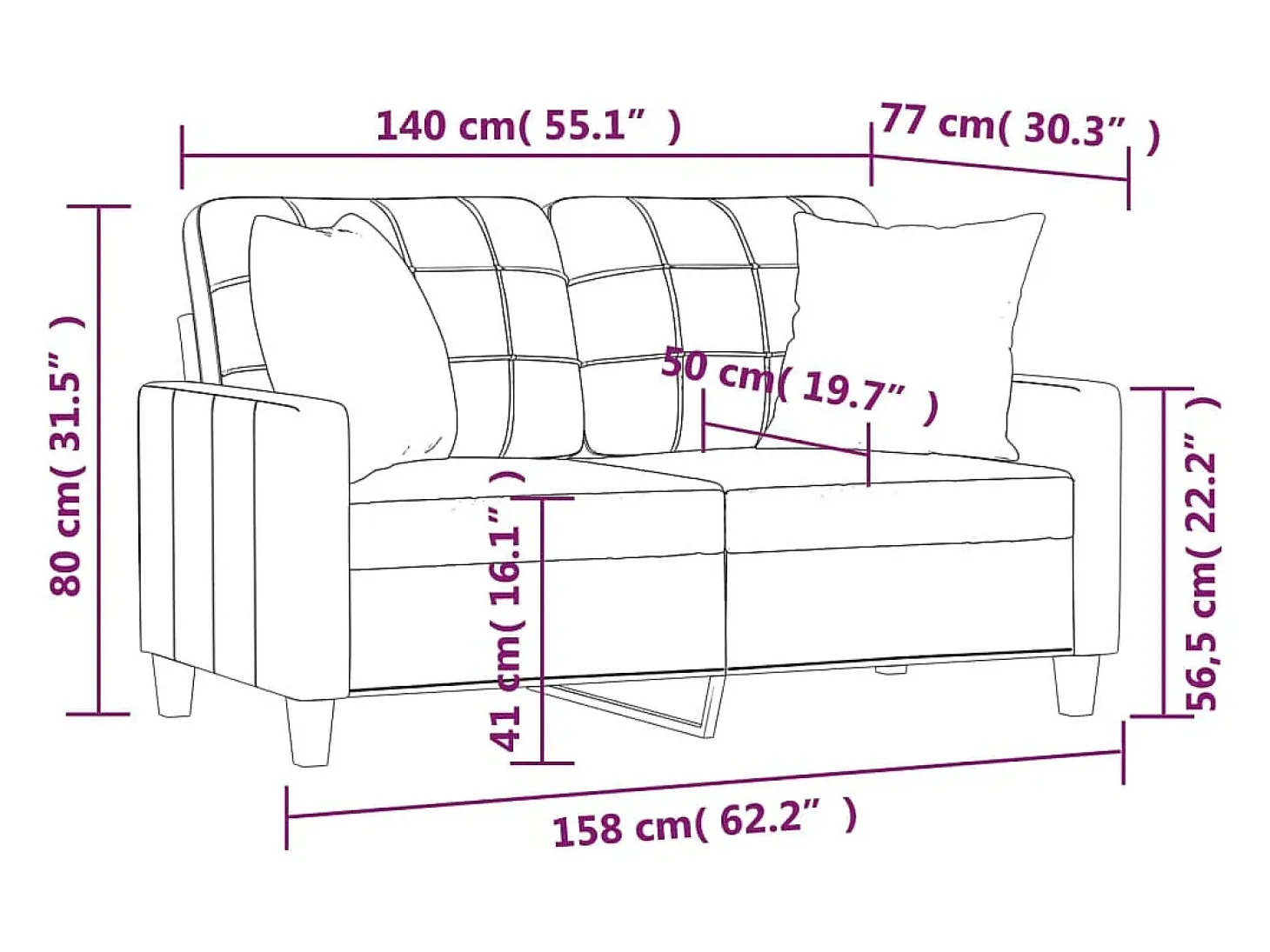 Sofá de 2 plazas con cojines cuero sintético rojo tinto 140 cm