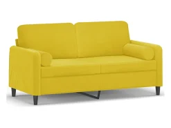 Sofá de 2 plazas con cojines terciopelo amarillo 140 cm