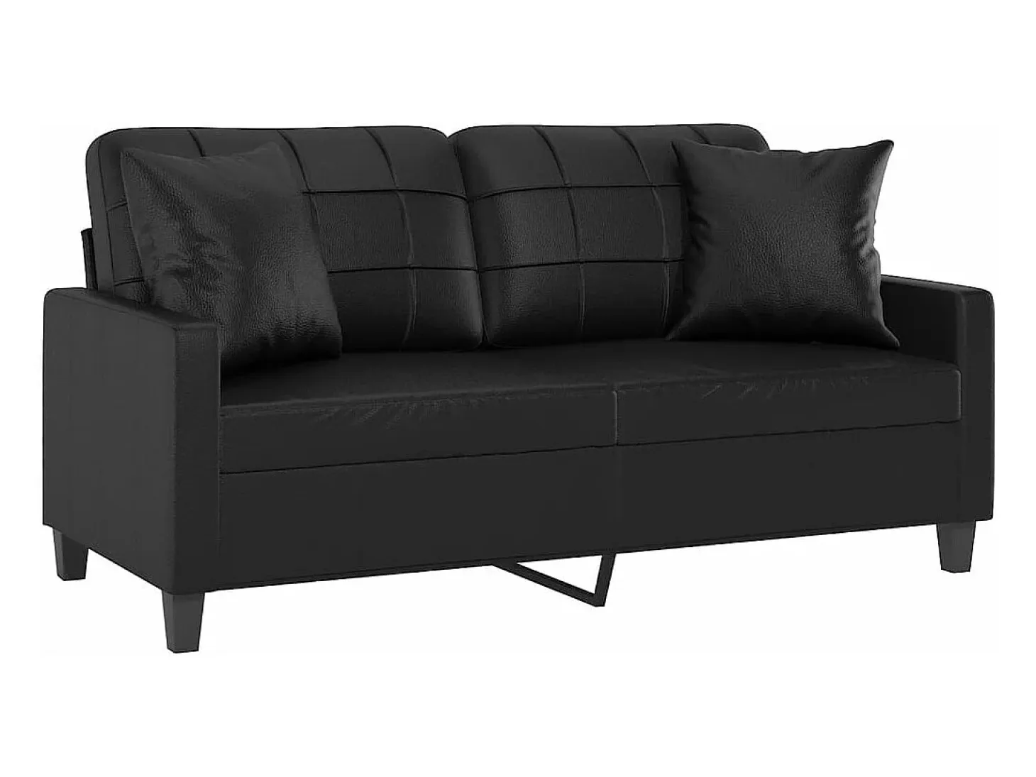 Sofá de 2 plazas con cojines cuero sintético negro 140 cm