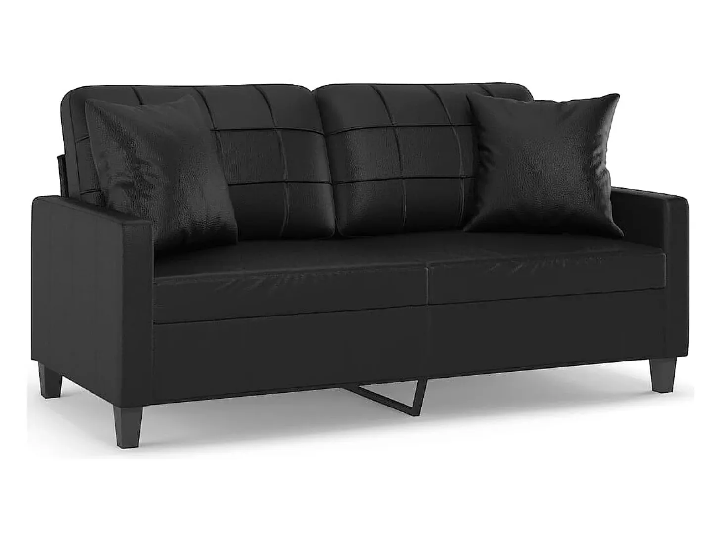 Sofá de 2 plazas con cojines cuero sintético negro 140 cm