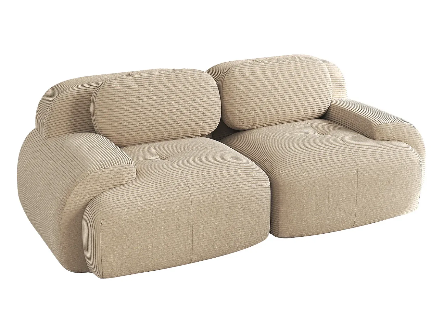 Sofá de 2 plazas con cojines - Sofá recto con reposabrazos curvos y cojines decorativos - pana beige