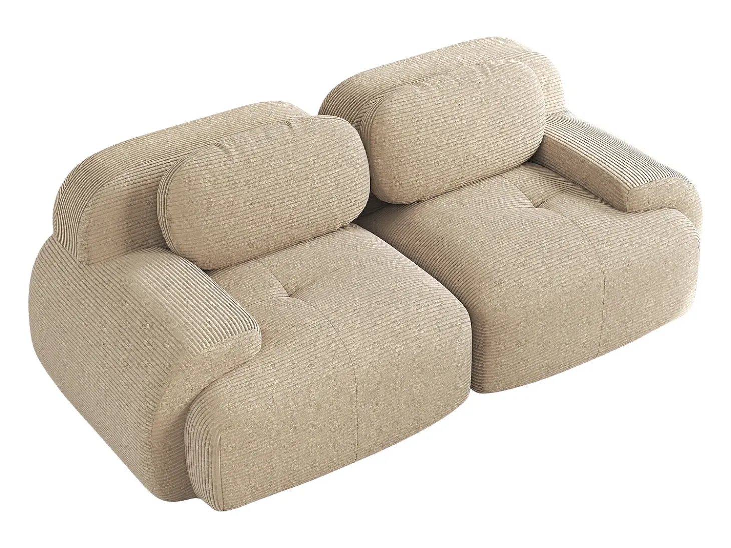 Sofá de 2 plazas con cojines - Sofá recto con reposabrazos curvos y cojines decorativos - pana beige