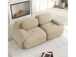 Sofá de 2 plazas con cojines - Sofá recto con reposabrazos curvos y cojines decorativos - pana beige