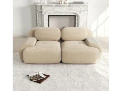 Sofá de 2 plazas con cojines - Sofá recto con reposabrazos curvos y cojines decorativos - pana beige