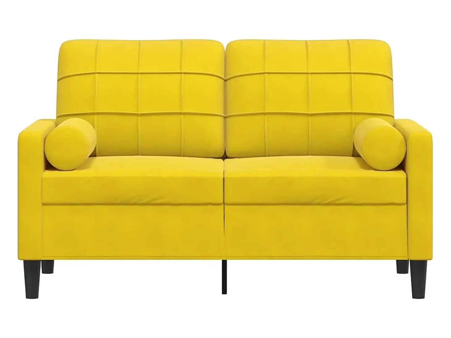 Sofá de 2 plazas con cojines terciopelo amarillo 120 cm