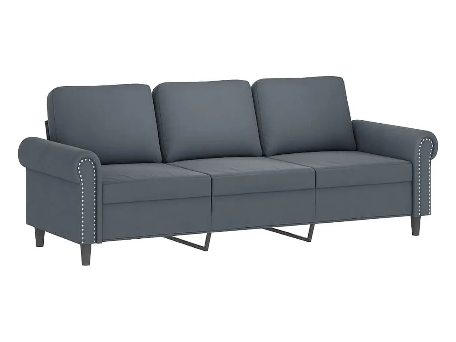 Sofá de 3 plazas con cojines terciopelo gris oscuro 180 cm