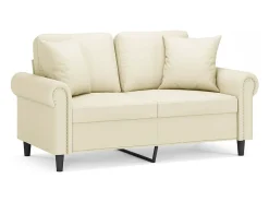 Sofá de 2 plazas con cojines cuero sintético color crema 120 cm