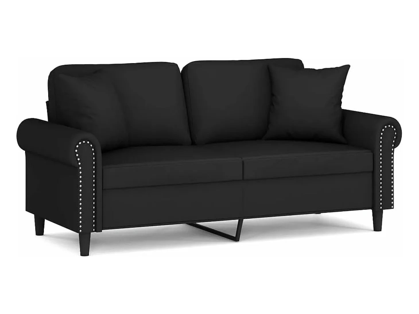 Sofá de 2 plazas con cojines terciopelo negro 140 cm